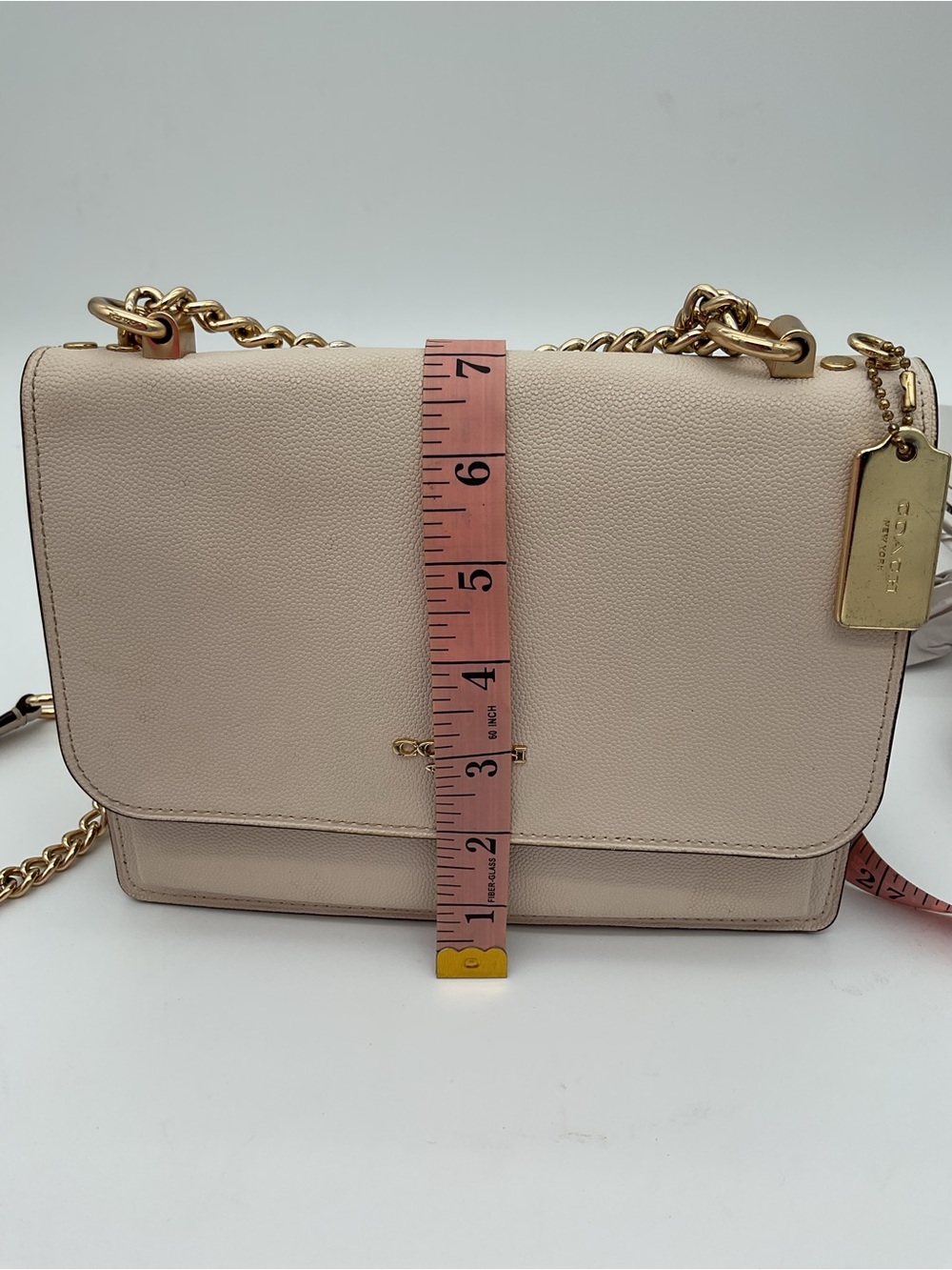 Coach Mini Klare Pebble LeatherCrossbody in Light Beige with Gold Tone Chain - Picture 16 of 16